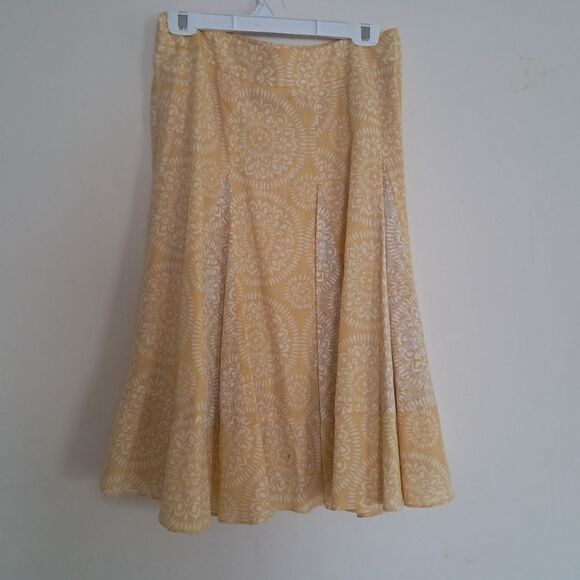 Ann Taylor Loft Skirt Women's 6 Midi Yellow White Floral Patterned Linen Blend - Picture 3 of 6